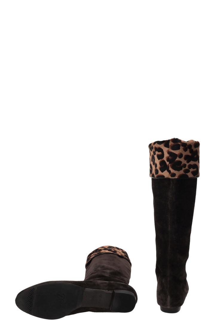 LOUIS VUITTON X Stephen Sprouse Cheetah Knee High Boots Suede Brown