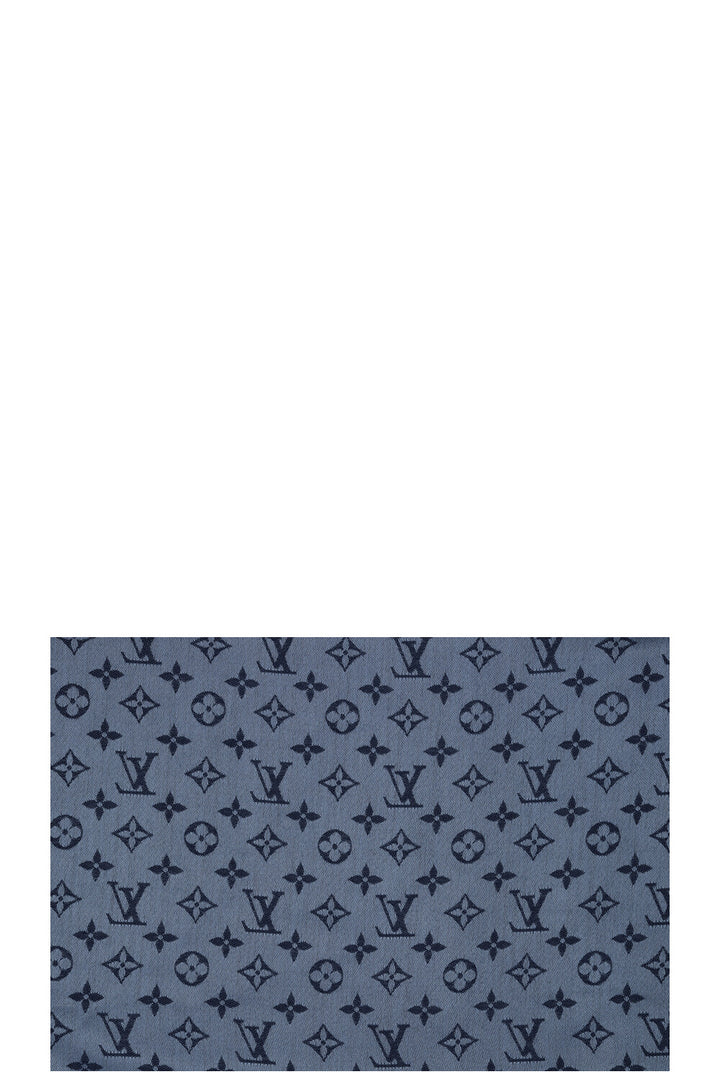 LOUIS VUITTON Fringed Scarf MNG Silk Blue