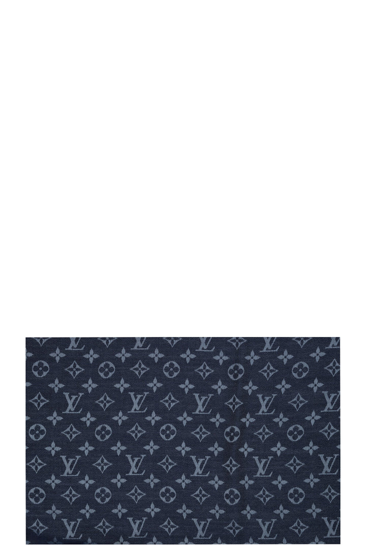 LOUIS VUITTON Fringed Scarf MNG Silk Blue