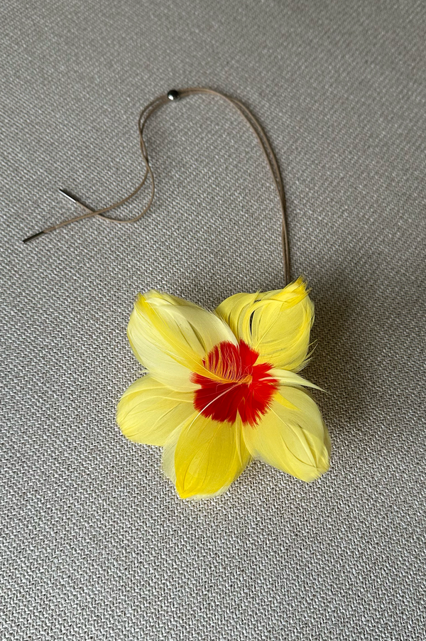 LOEWE Hibiscus Pendant Necklace Yellow Feather