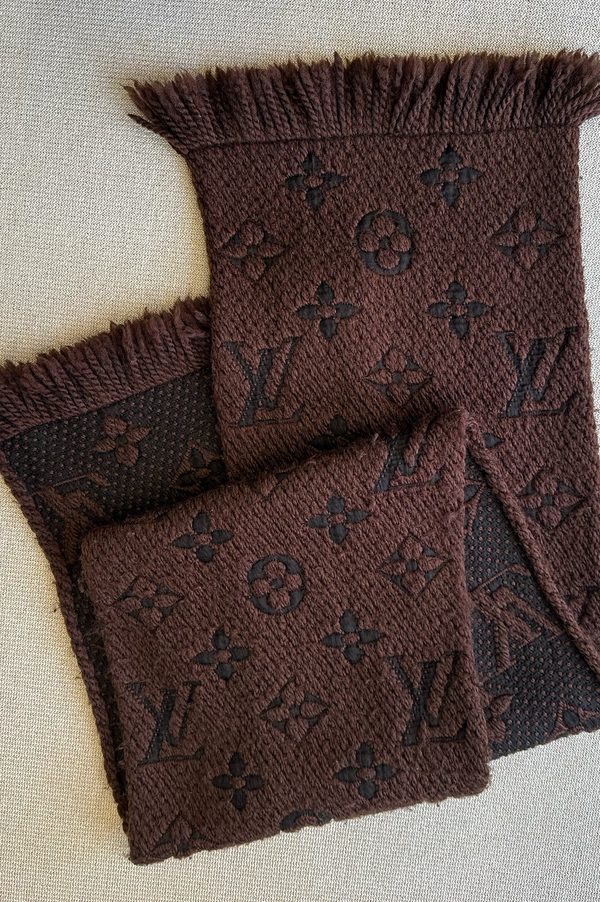 LOUIS VUITTON Scarf Wool MNG Brown Black