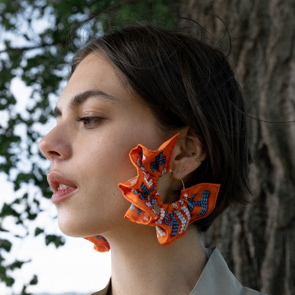 UNFOLD Hermès Silk Earrings Orange