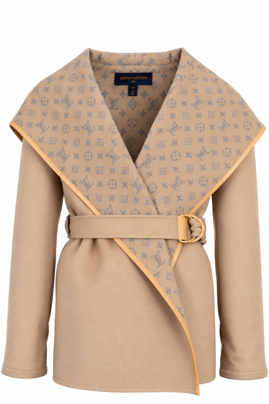 LOUIS VUITTON Short Wrap Caban Jacket Wool Beige