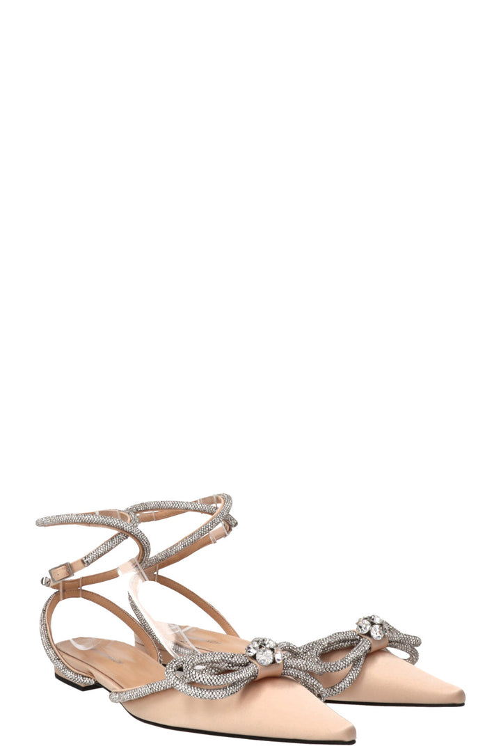 MACH&MACH Double Bow Ankle Wrap Flats Beige