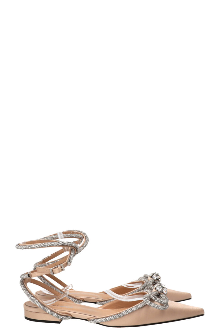 MACH&MACH Double Bow Ankle Wrap Flats Beige
