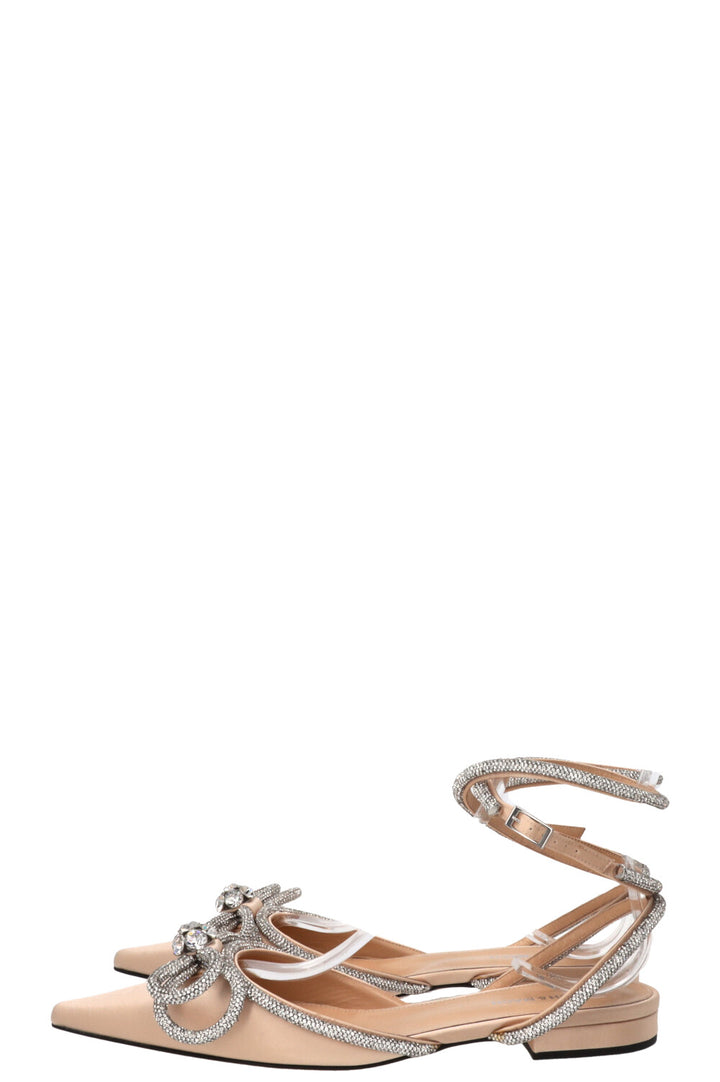 MACH&MACH Double Bow Ankle Wrap Flats Beige