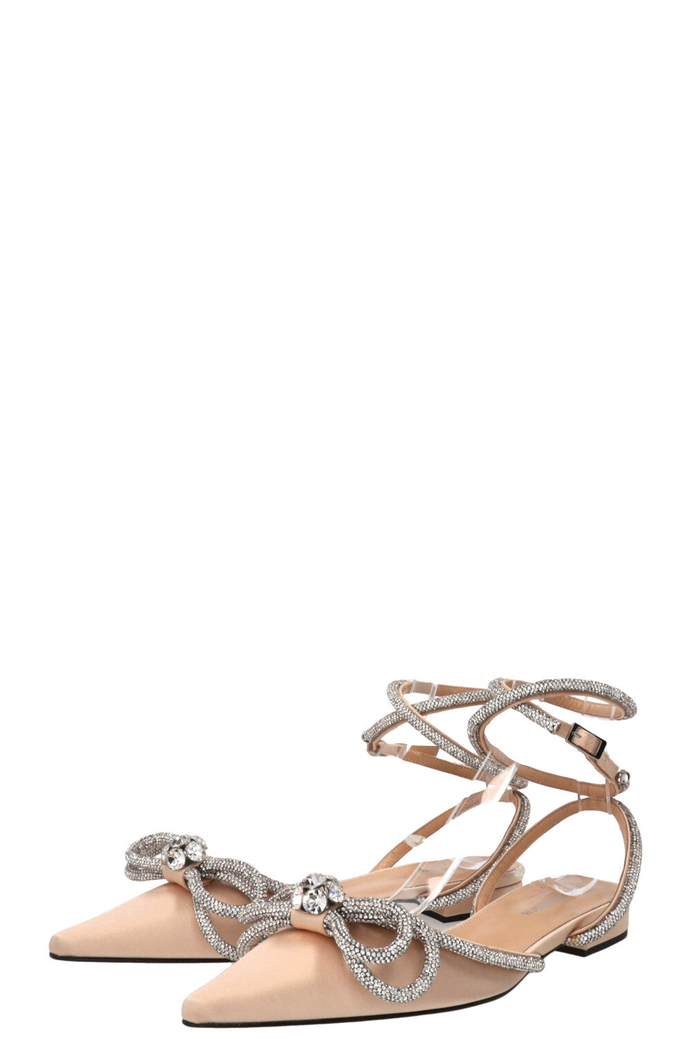MACH&MACH Double Bow Ankle Wrap Flats Beige