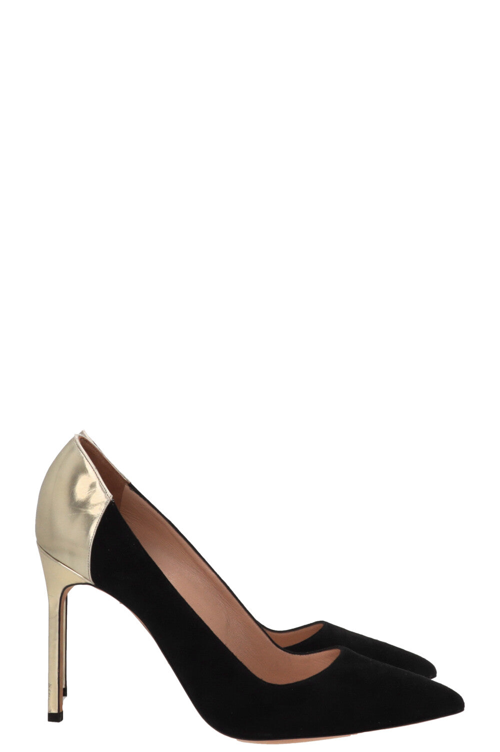 MANOLO BLAHNIK Gold Detail Heels Suede Black