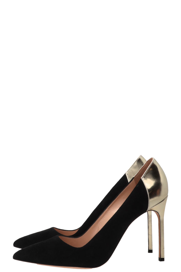 MANOLO BLAHNIK Gold Detail Heels Suede Black