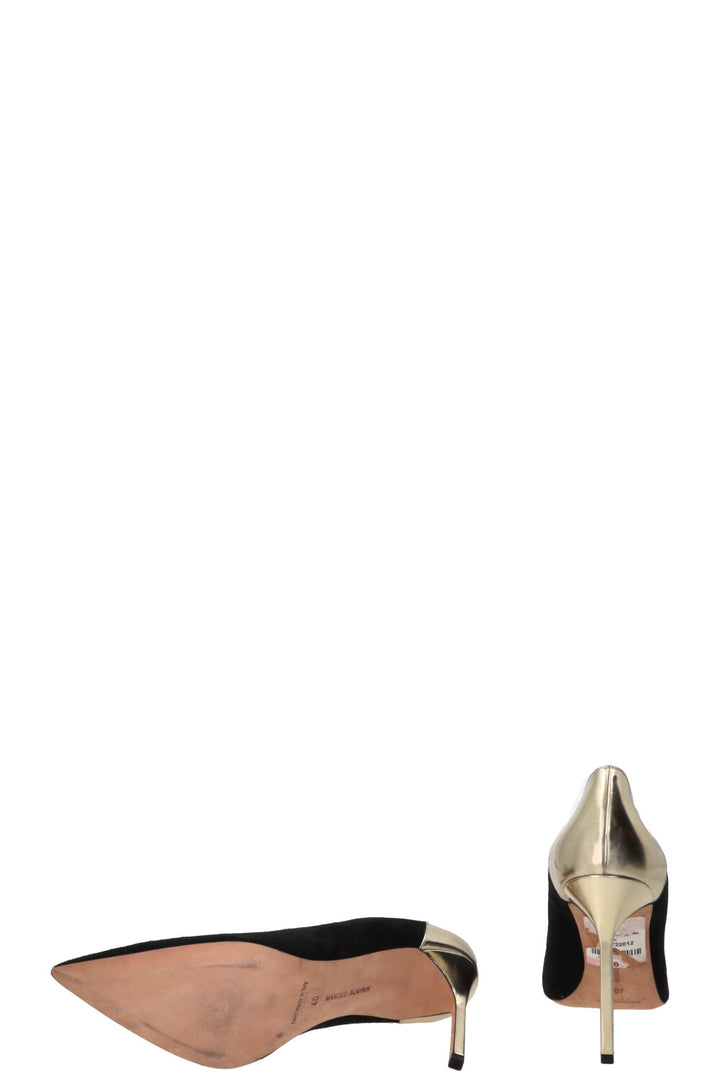 MANOLO BLAHNIK Gold Detail Heels Suede Black