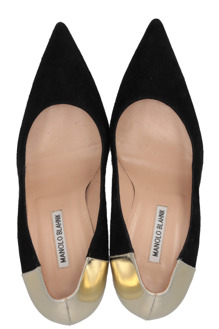 MANOLO BLAHNIK Gold Detail Heels Suede Black