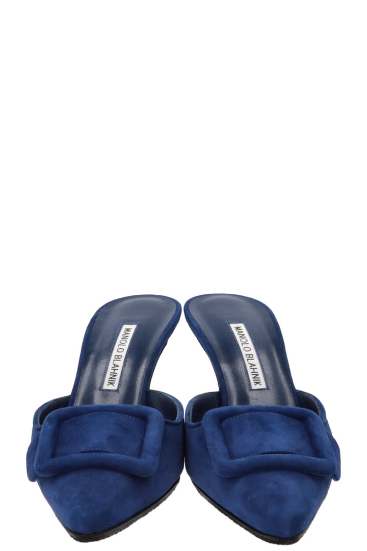 MANOLO BLAHNIK Maysale Mules en daim bleu