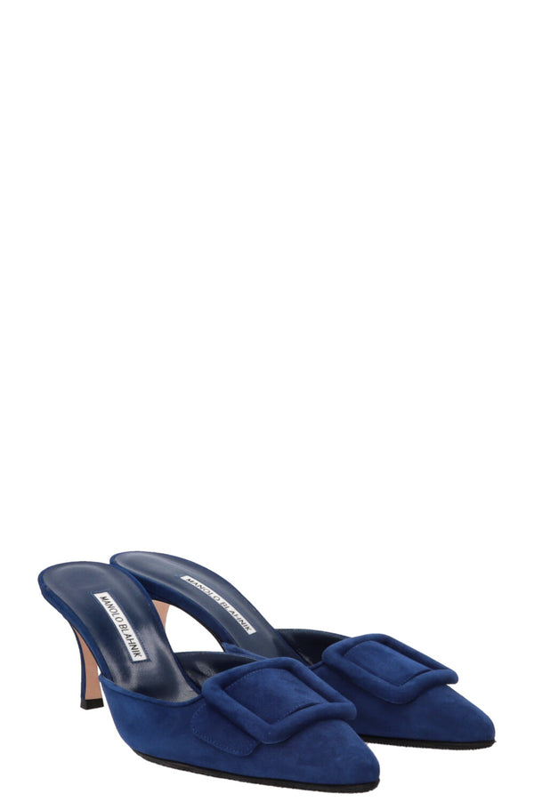 MANOLO BLAHNIK Maysale Mules en daim bleu