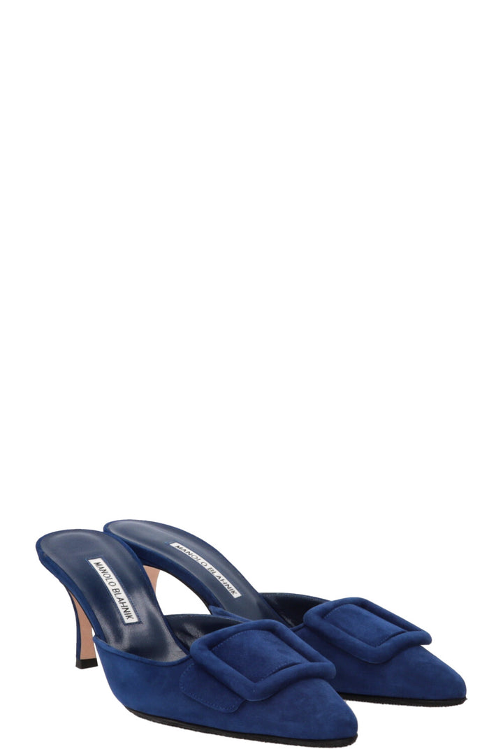 MANOLO BLAHNIK Maysale Mules en daim bleu