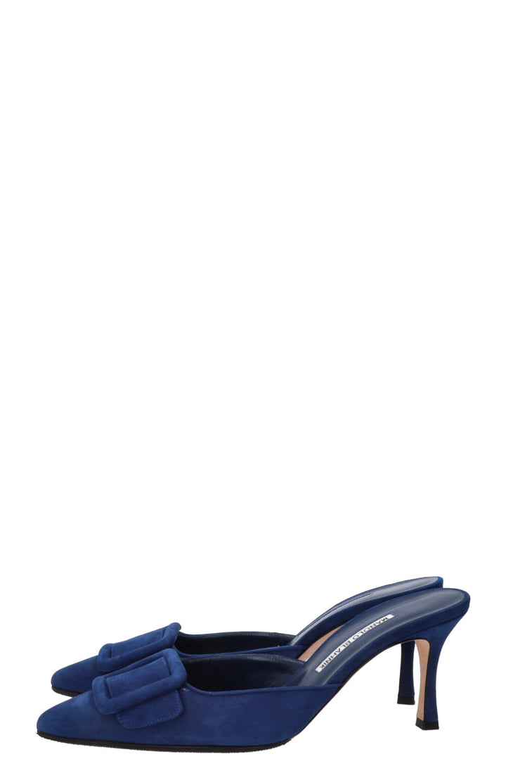 MANOLO BLAHNIK Maysale Mules en daim bleu