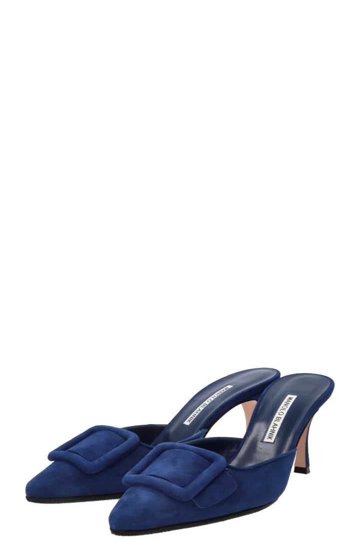MANOLO BLAHNIK Maysale Mules en daim bleu