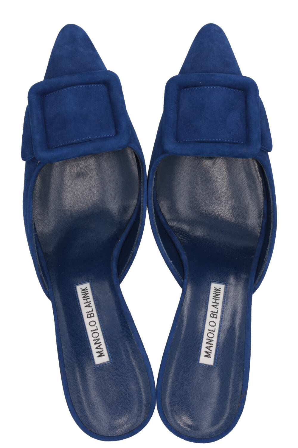 MANOLO BLAHNIK Maysale Mules en daim bleu