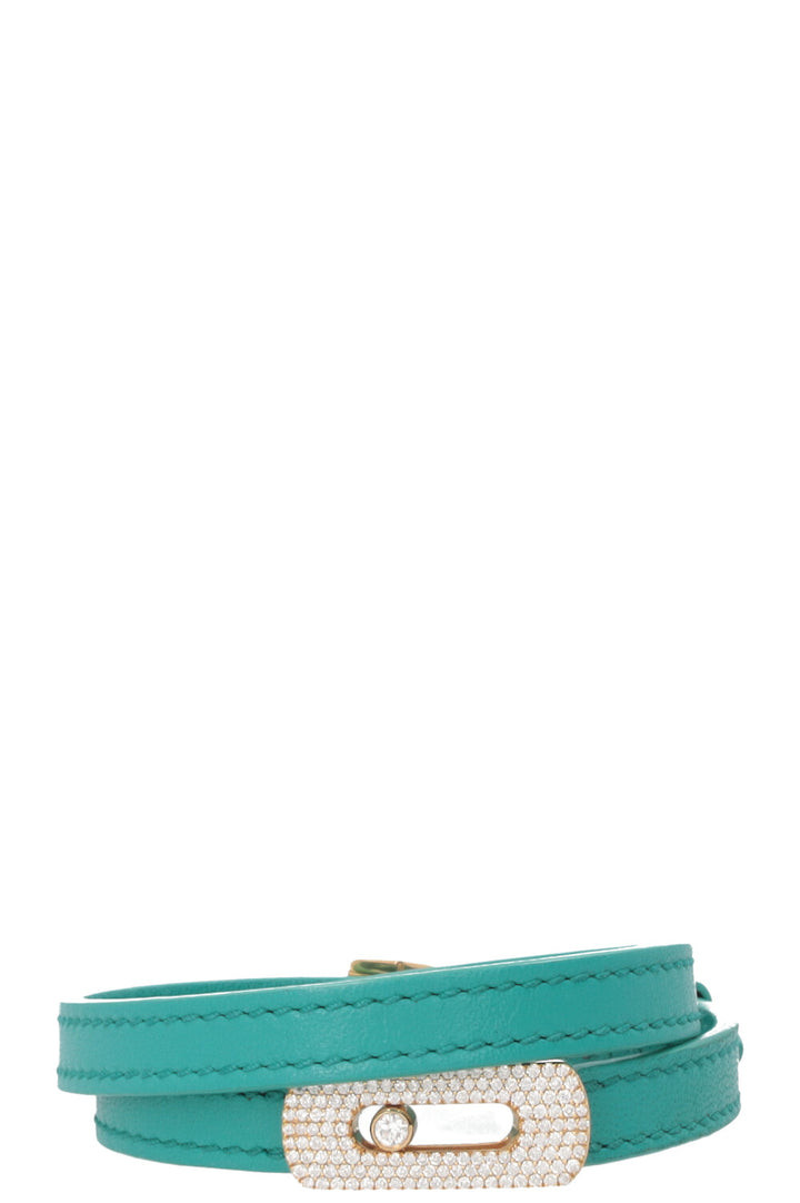 MESSIKA My Move Gold Pave Bracelet Leather Diamonds Turquoise