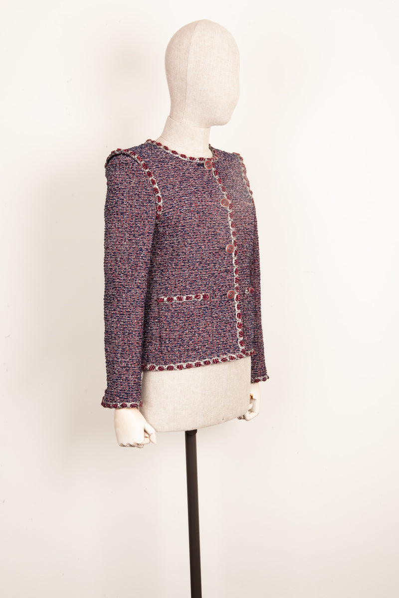CHANEL Jacket Fantasy Tweed Red&Blue 16P