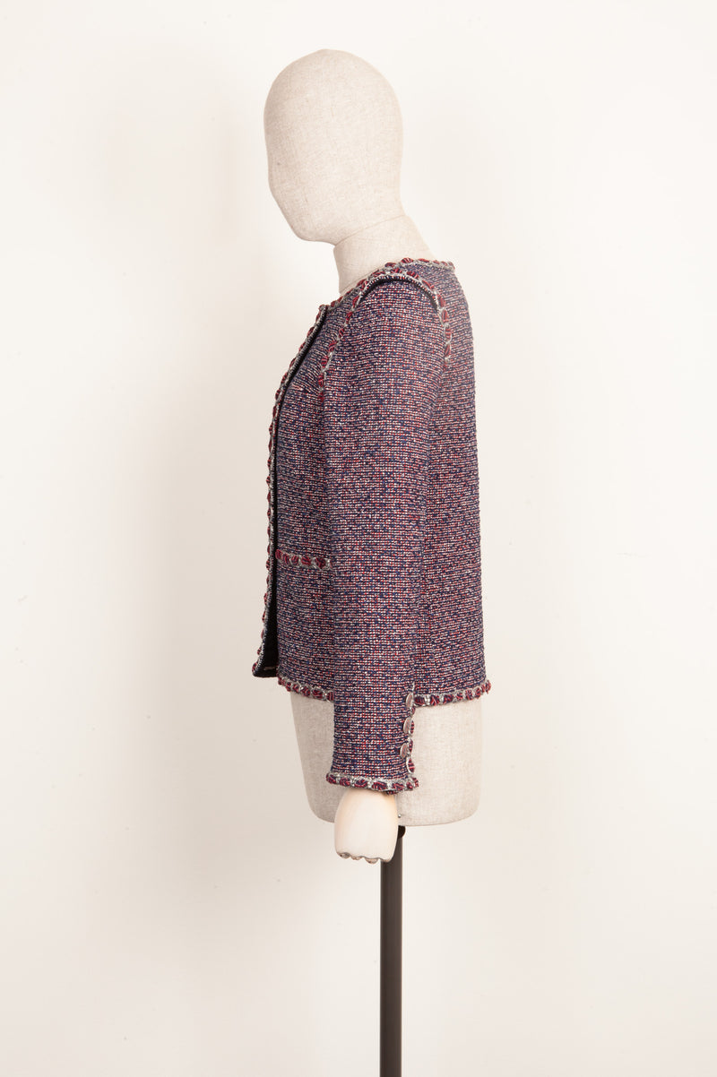 CHANEL Jacket Fantasy Tweed Red&Blue 16P