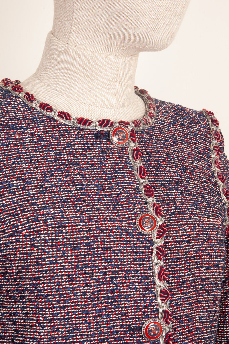 CHANEL Jacket Fantasy Tweed Red&Blue 16P