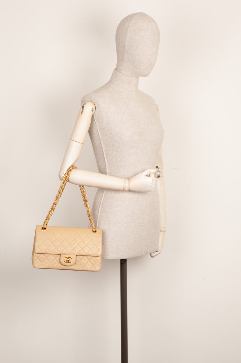 CHANEL Medium Double Flap Bag Beige