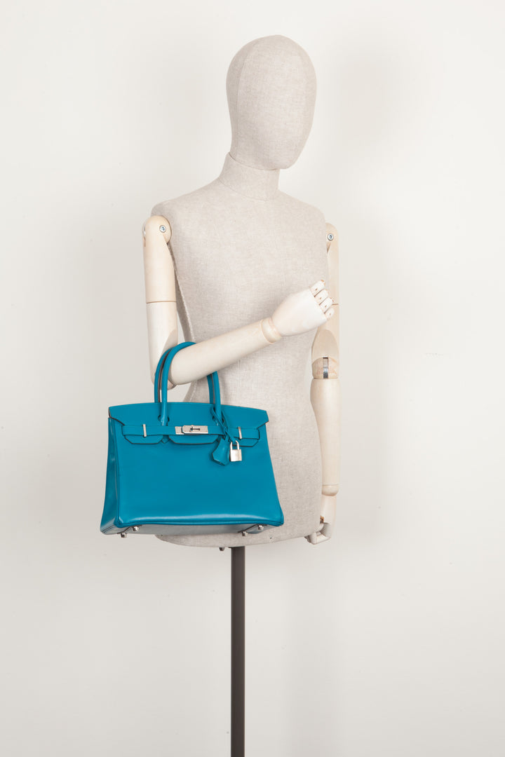 HERMÈS Birkin 30 Veau Tadelakt Bleu Izmir