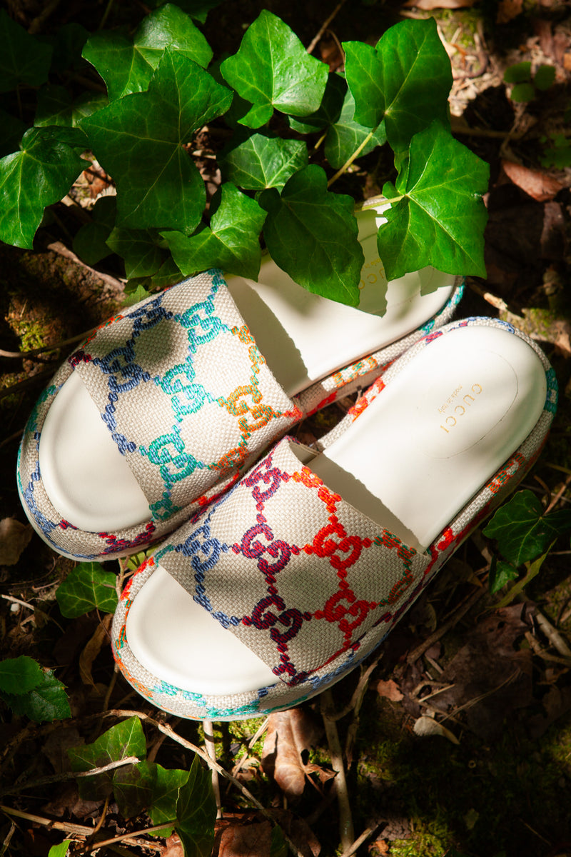 GUCCI GG Jacquard Platform Sandals