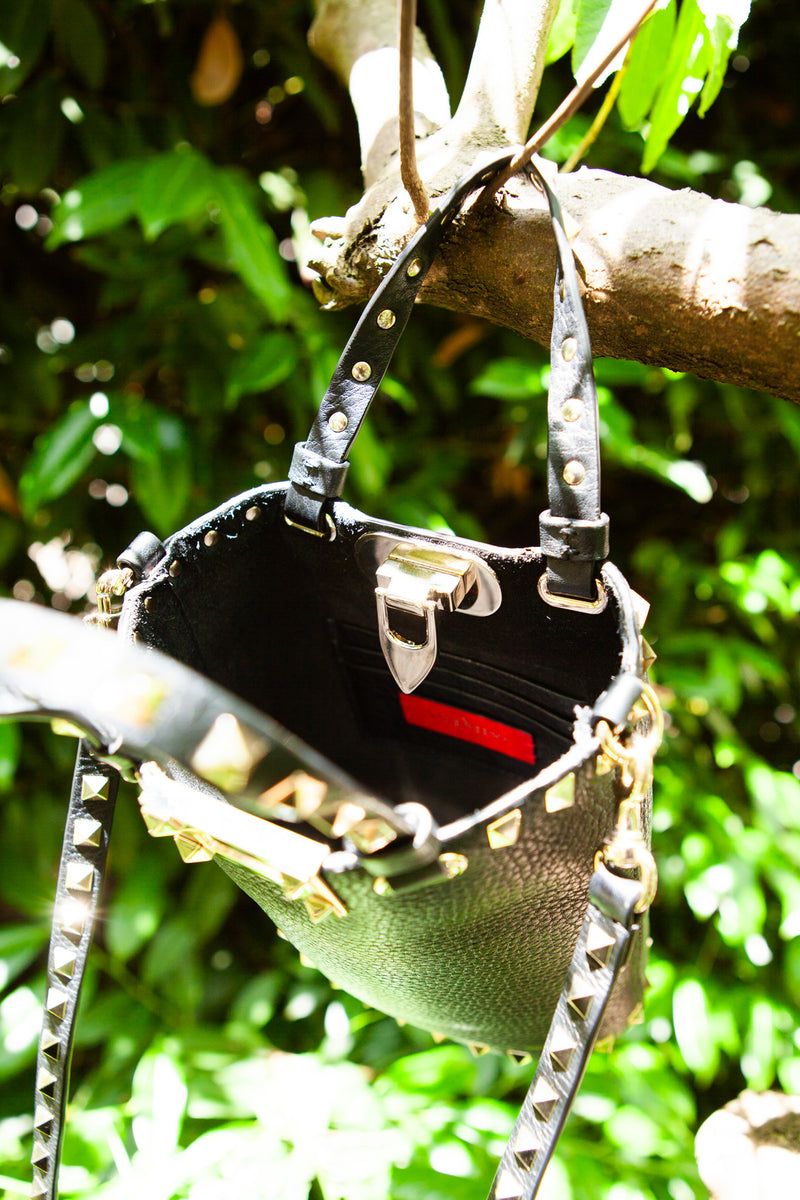 VALENTINO Rockstud Flip Lock Bucket Bag Black