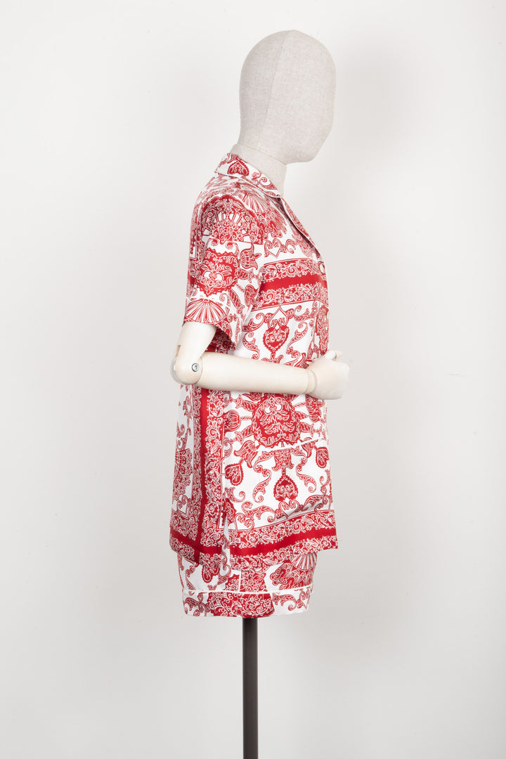 CHRISTIAN DIOR Chez Moi Two Piece Silk Red White