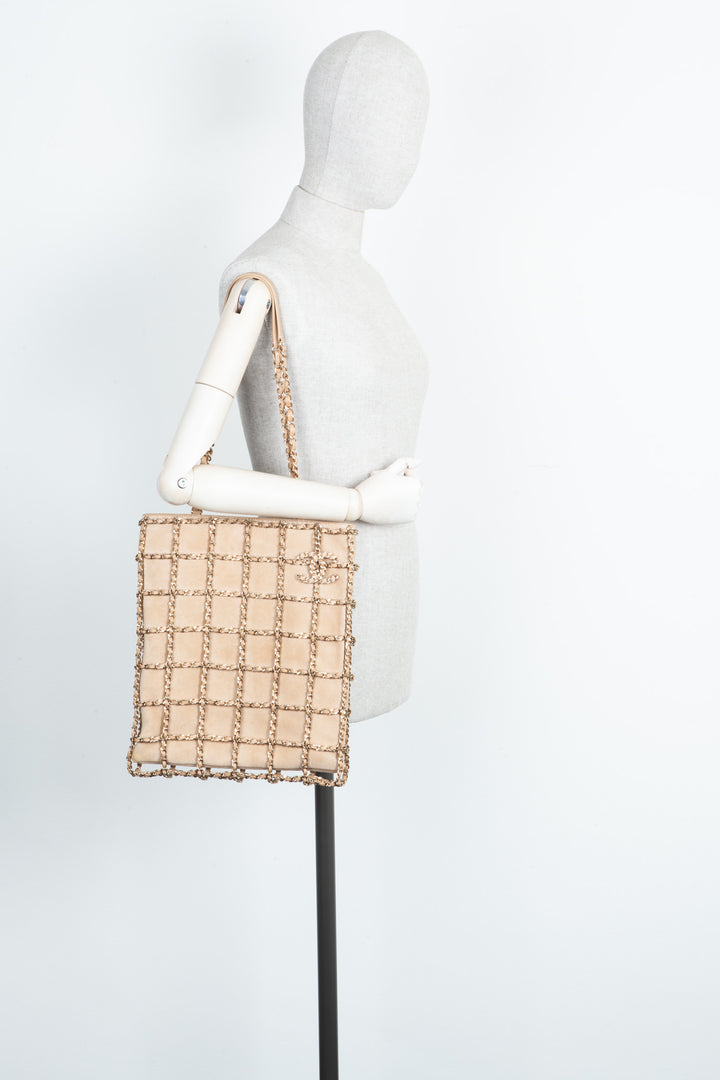 CHANEL Chain Shopping Tote Daim Beige