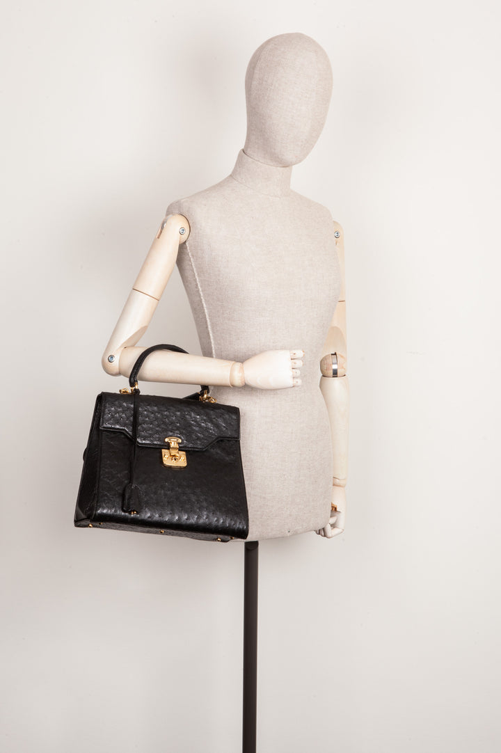 GUCCI Vintage Lady Lock Bag Ostrich Black