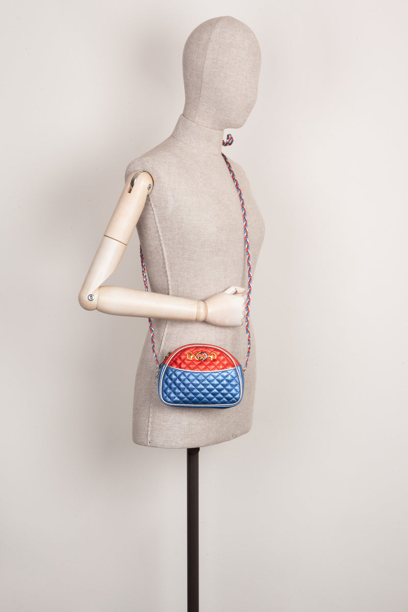 GUCCI Small Trapuntata Shoulder Bag Metallic Blue & Red