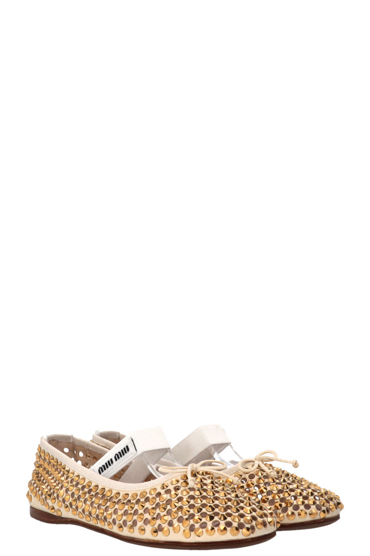 MIU MIU Ballerines Cuir Cloutées Dorées