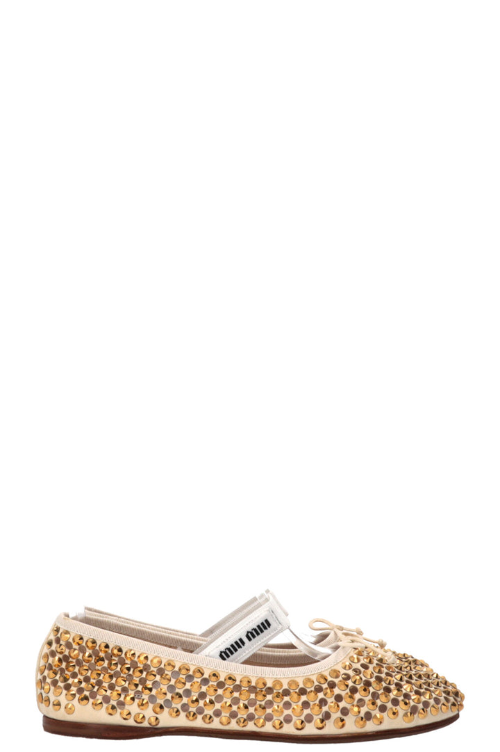 MIU MIU Ballerines Cuir Cloutées Dorées