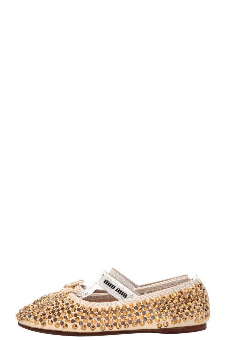 MIU MIU Ballerines Cuir Cloutées Dorées