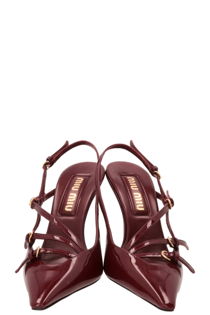 MIU MIU Buckled Slingback Heels Patent Burgundy