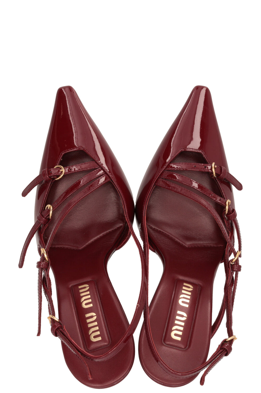 MIU MIU Buckled Slingback Heels Patent Burgundy