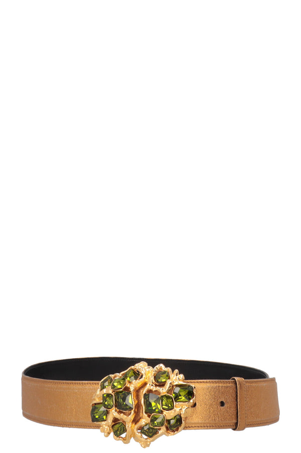 MIU MIU Ceinture Boucle Cristal Cuir Doré