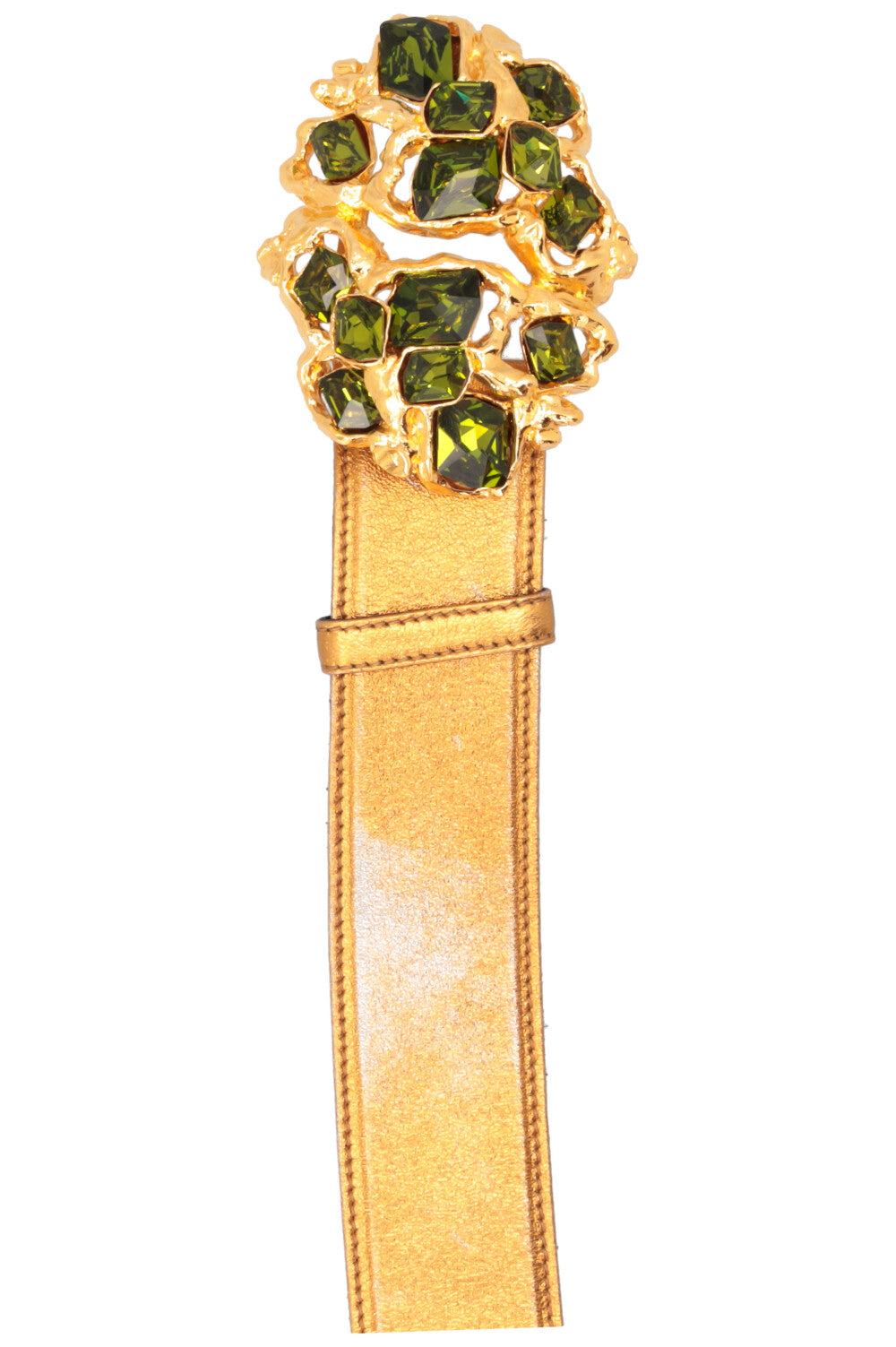 MIU MIU Crystal Buckle Belt Leather Gold