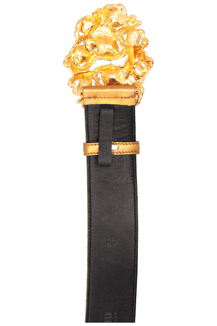 MIU MIU Crystal Buckle Belt Leather Gold