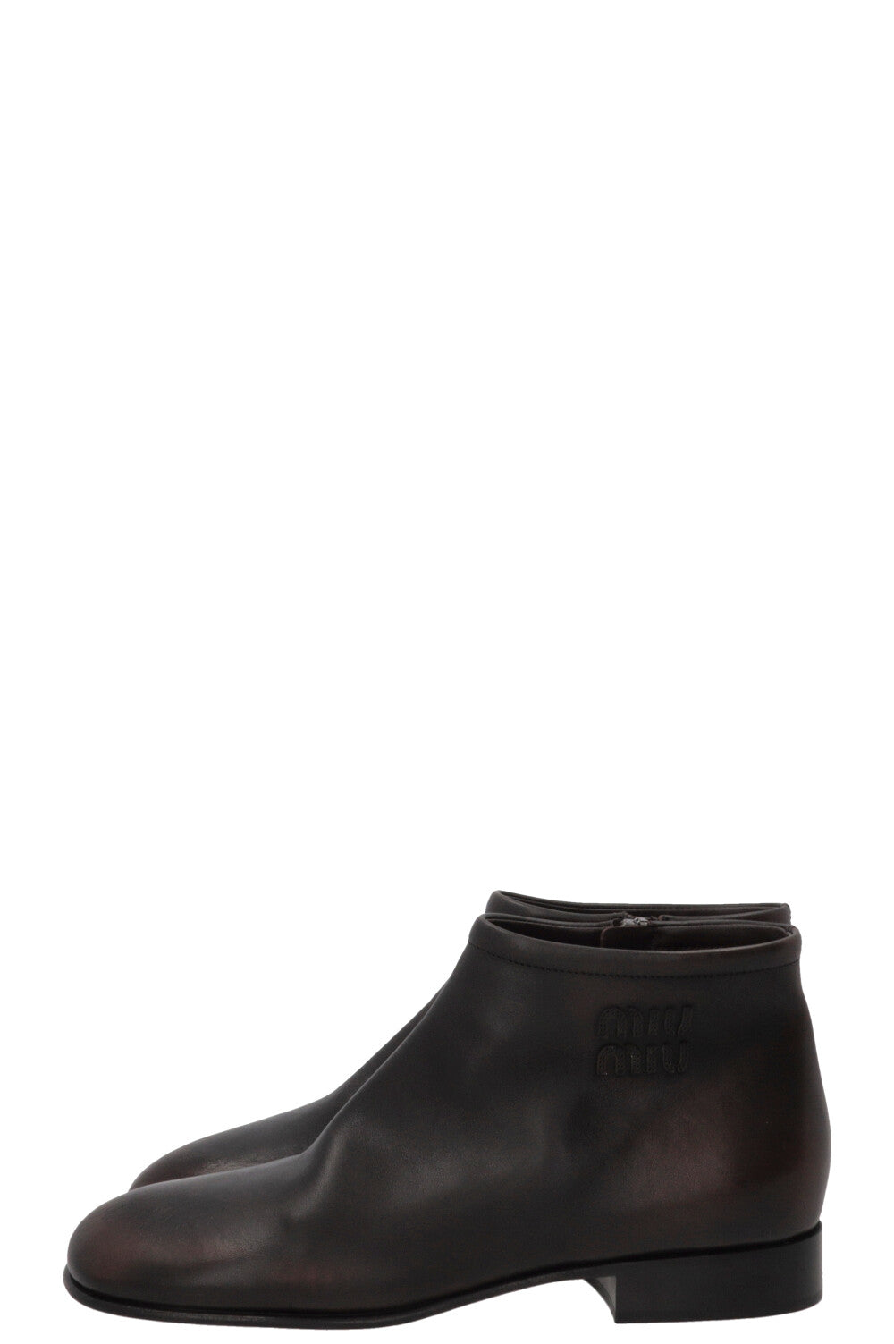 Boots à logo MIU MIU en cuir marron