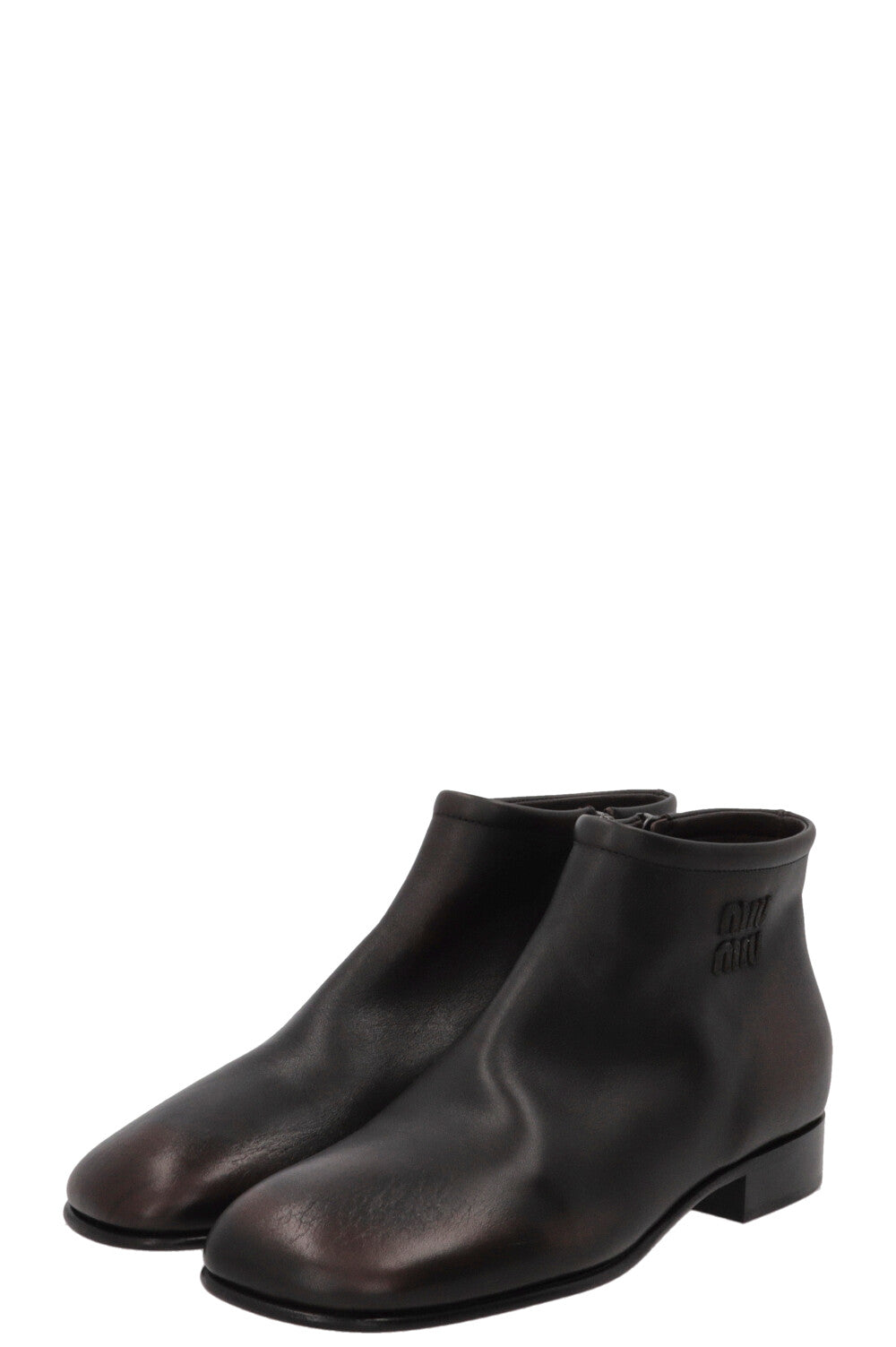 Boots à logo MIU MIU en cuir marron