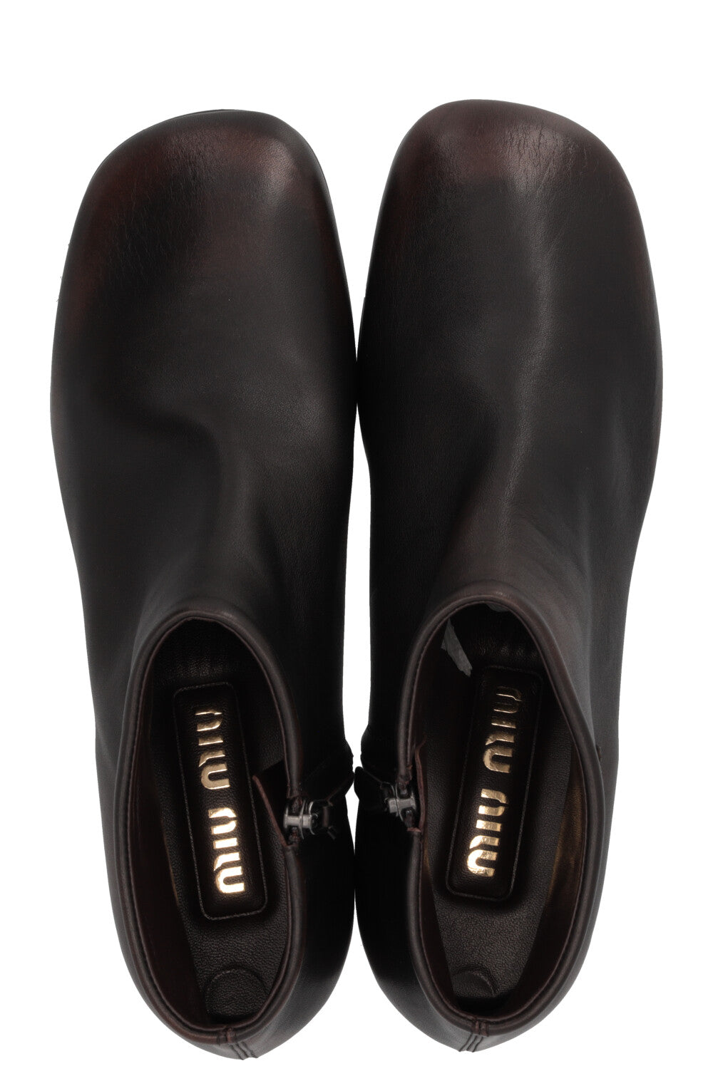 Boots à logo MIU MIU en cuir marron
