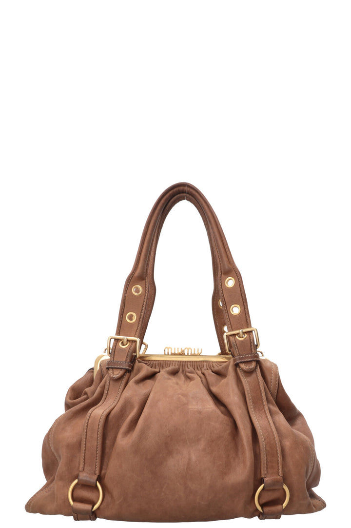 MIU MIU Logo Clasp Handbag Leather Brown