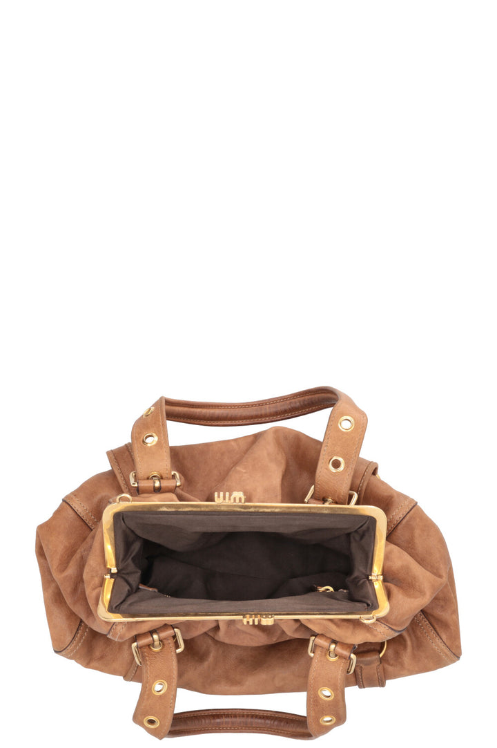 MIU MIU Logo Clasp Handbag Leather Brown