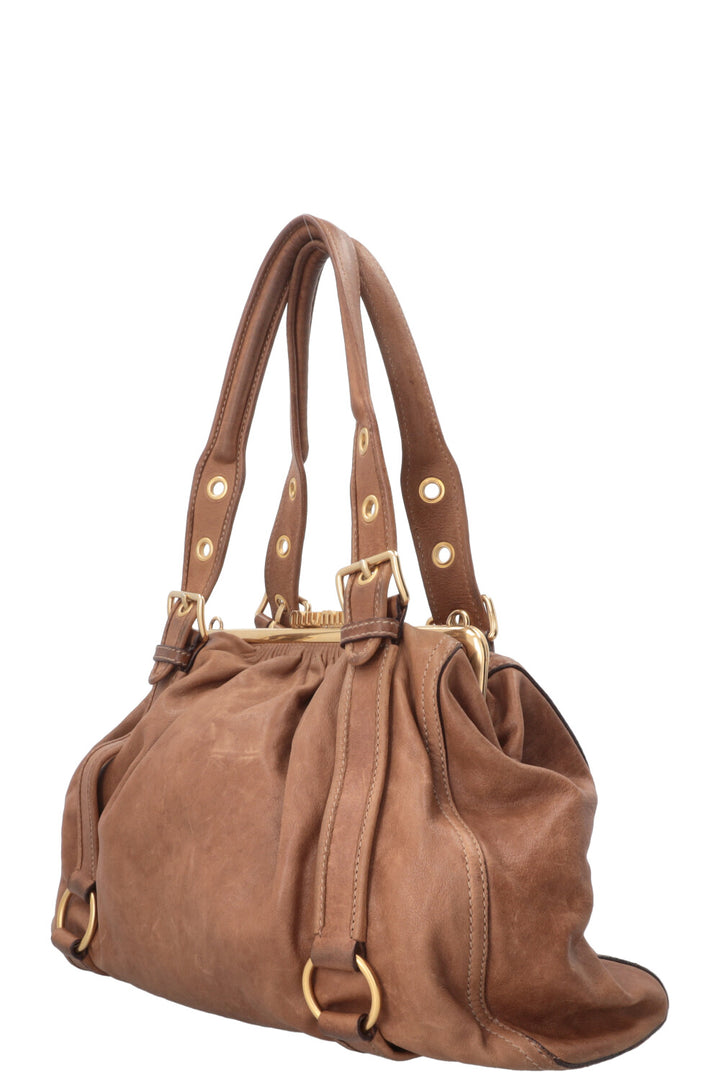 MIU MIU Logo Clasp Handbag Leather Brown