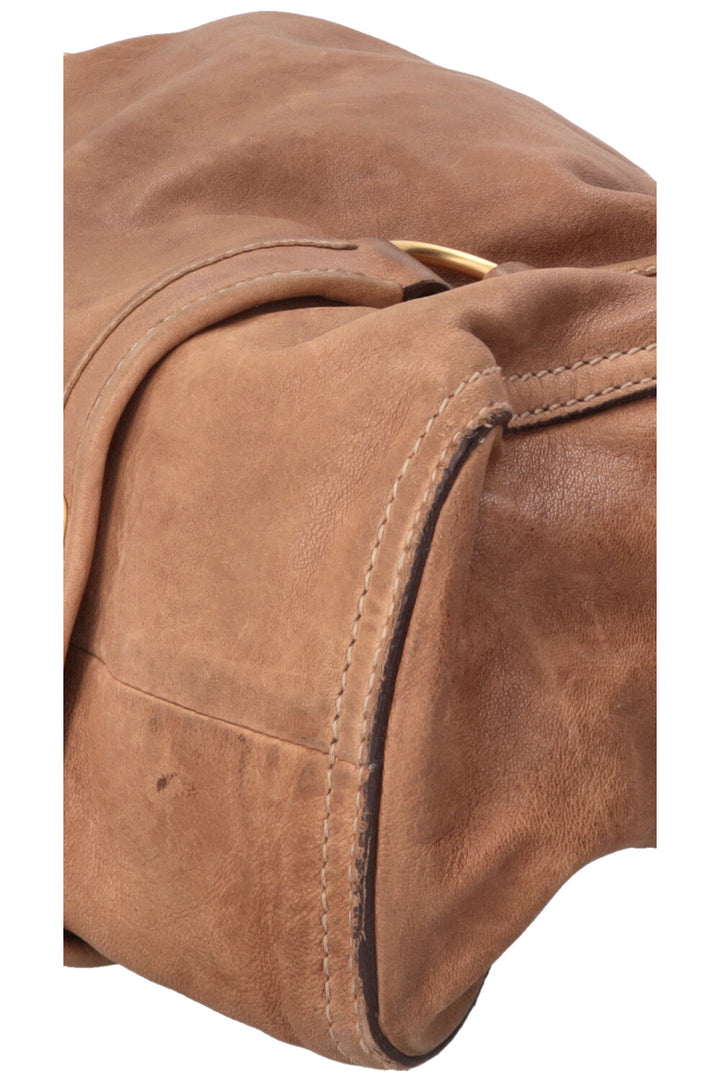 MIU MIU Logo Clasp Handbag Leather Brown