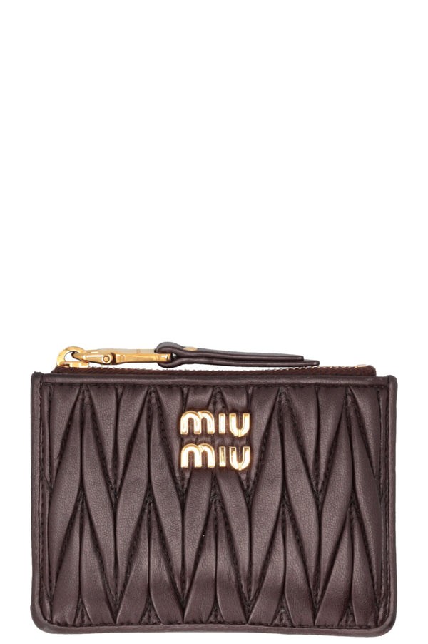 Porte-cartes MIU MIU Matelassé en cuir marron