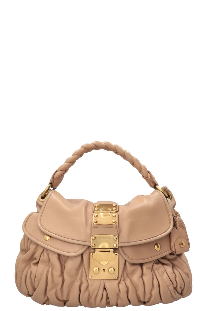 MIUMIU Matelassé Coffer Hobo Bag Leather Beige